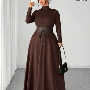 SHEIN Chocolate Long Sleeve Maxi Dress